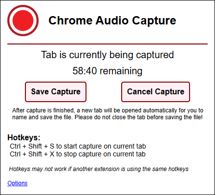 Record a Facebook video as audio using Chrome Audio Capture extension