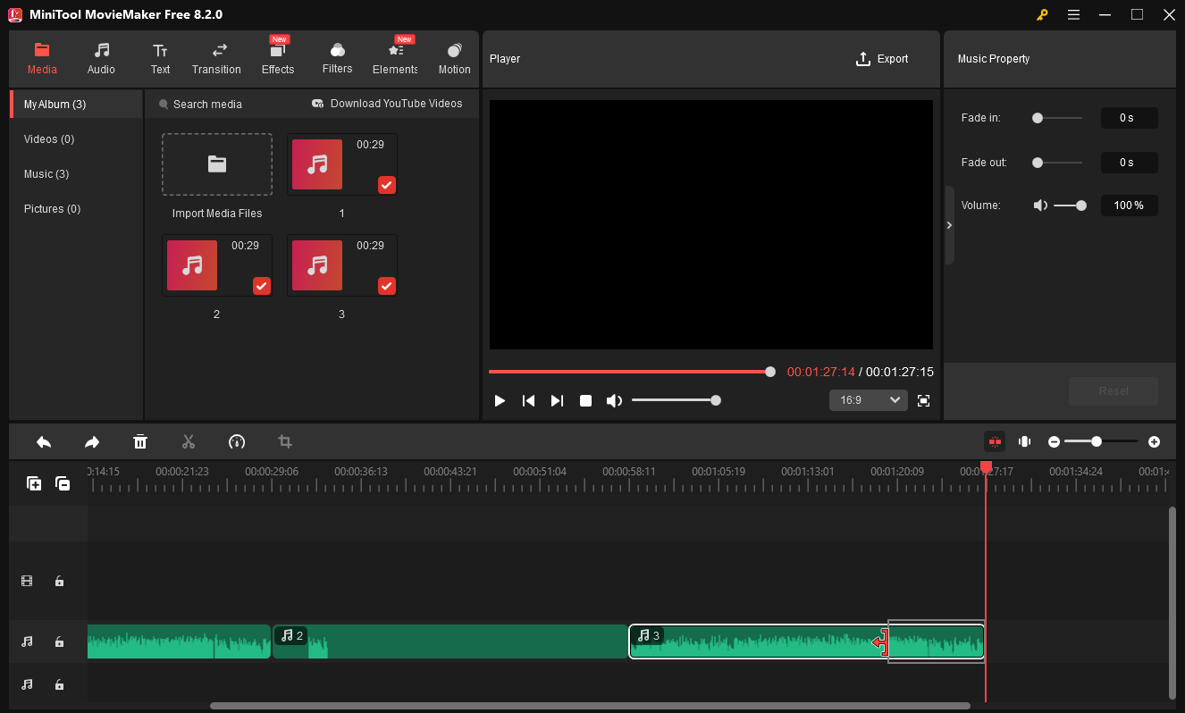 Trim an audio clip in MiniTool MovieMaker