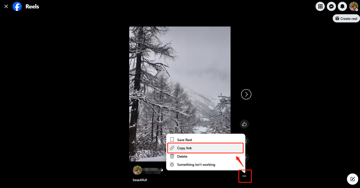 Copy the short video link in Facebook