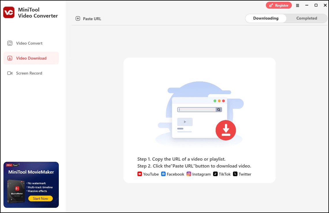Der Tab Video Herunterladen von MiniTool Video Converter