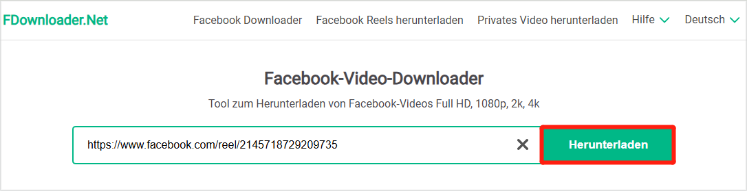 Videolink in FDownloader.Net eingeben und auf „Herunterladen“ klicken