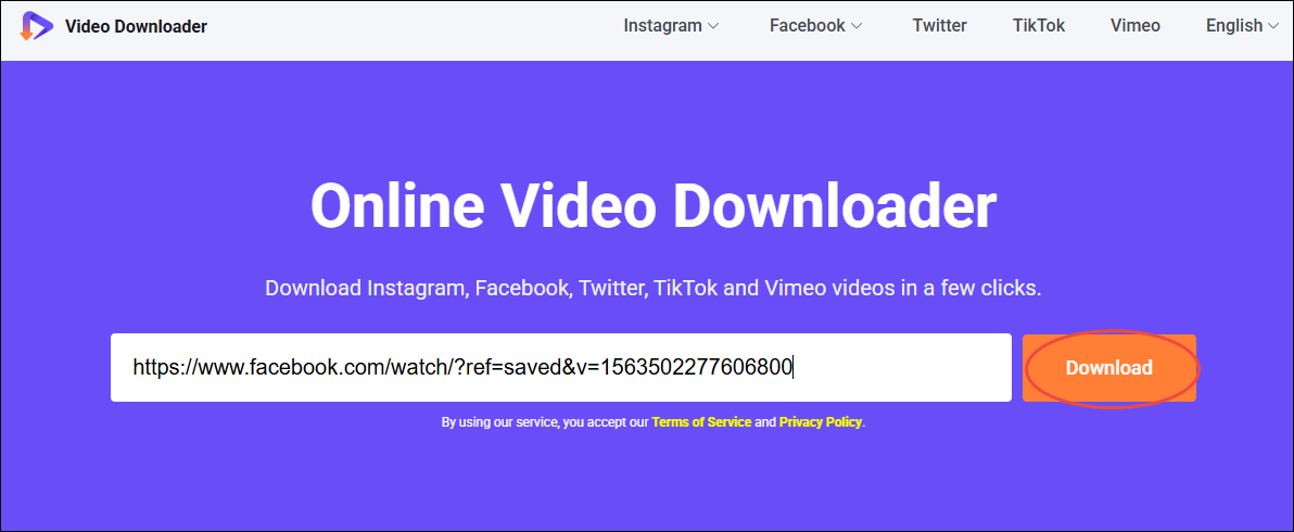 Click on the Download button in Online Video Downloader on viddown.net to begin the download process