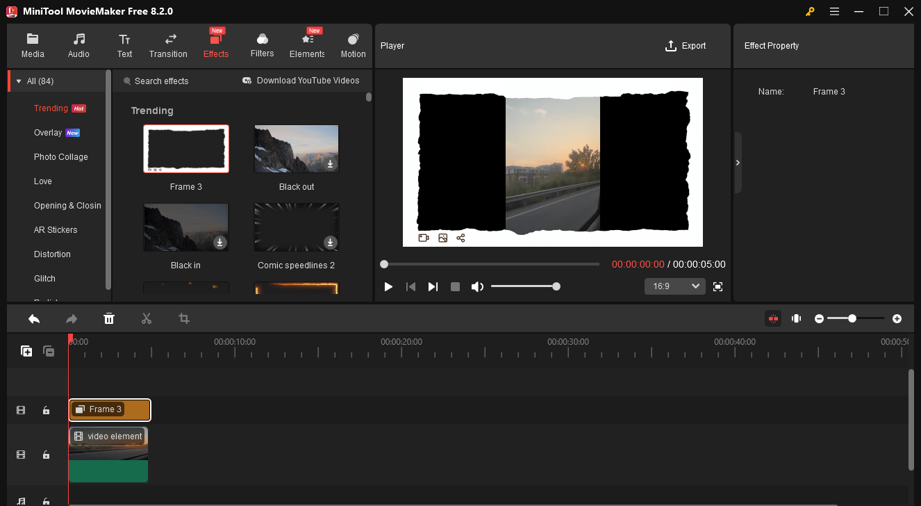 The user interface of MiniTool MovieMaker