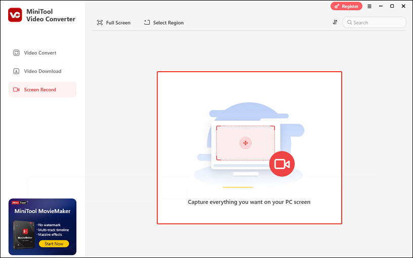 Click anywhere within the circled square in MiniTool Video Converter