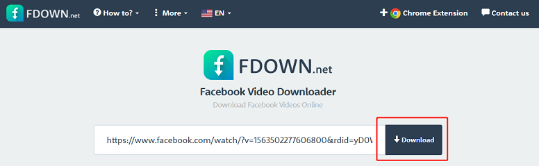 Paste the URL of the Facebook video you want to save into the box and click Download in FDOWN Online Facebook Video Downloader for saving Facebook videos to computer
