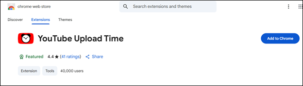 Find YouTube Upload Time on Chrome web store