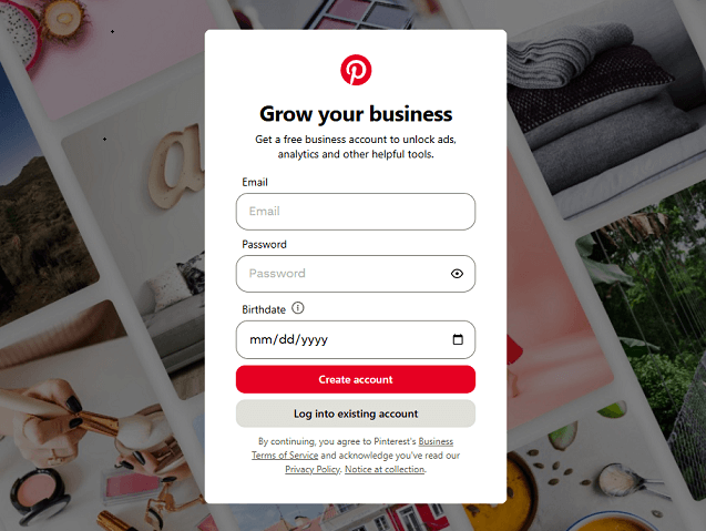 Set up a free business account on Pinterest