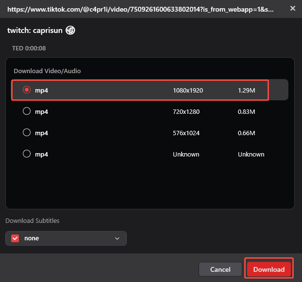 Choose a proper quality preset and click the Download button in MiniTool Video Converter to start downloading