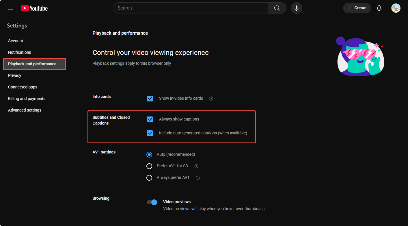 Turn on the Include auto-generated captions (when available) option on YouTube