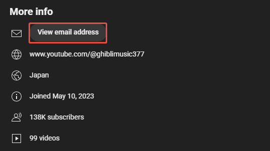 Find the email address on YouTube creator’s homepage information