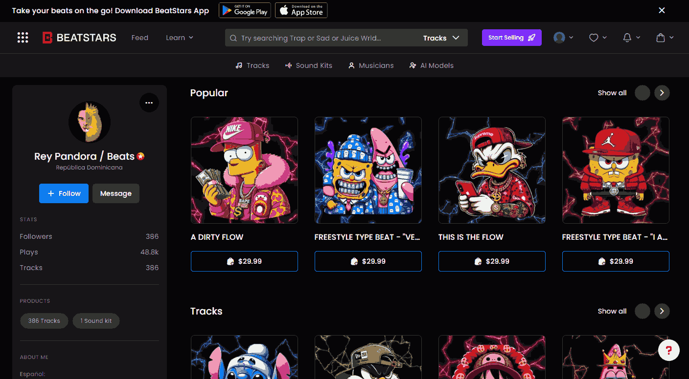 Select a beat you want to download and buy it on BeatStarts