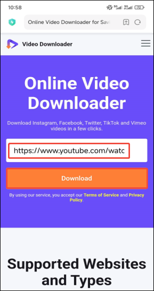 Paste the link into the address bar and click on Download on viddown.net