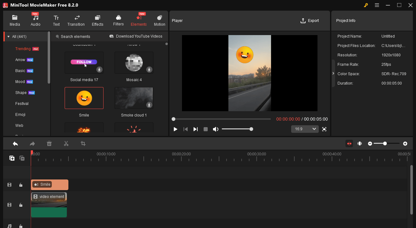 The user interface of MiniTool MovieMaker