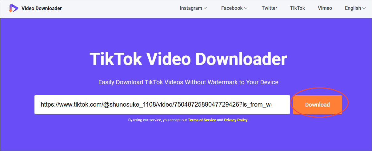 Click Download in Online Video Downloader on viddown.net to begin analyzing the video link