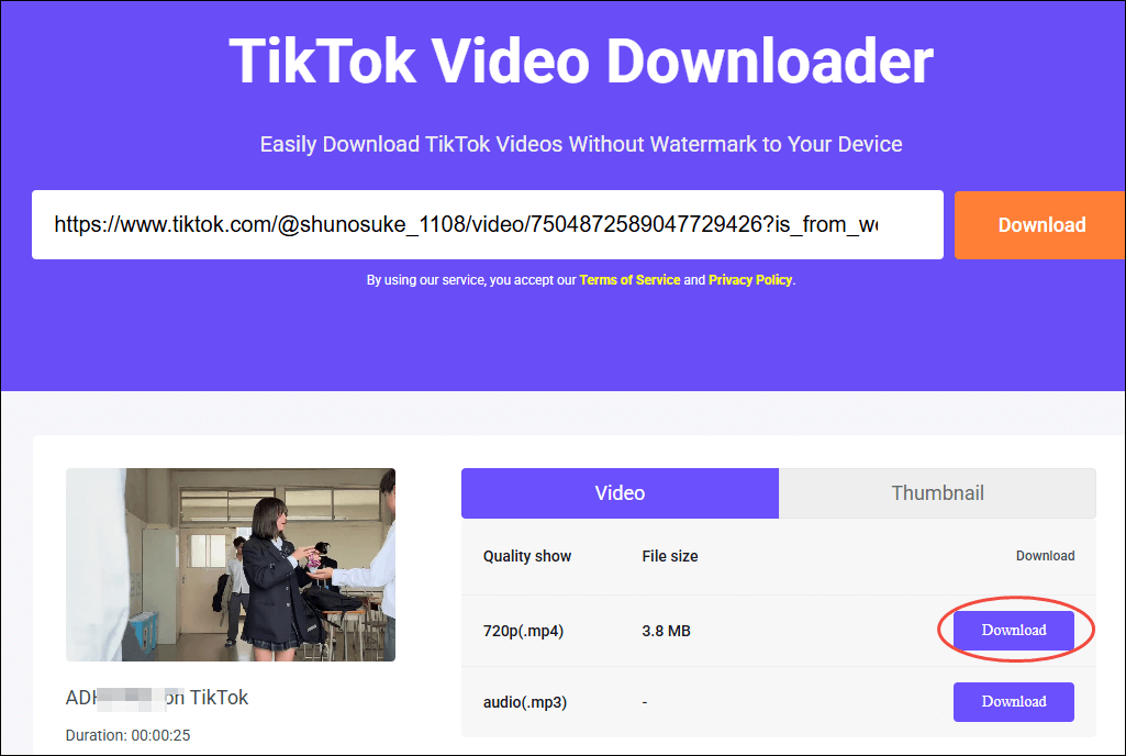 Click on the Download button in Online Video Downloader on viddown.net to begin the saving process