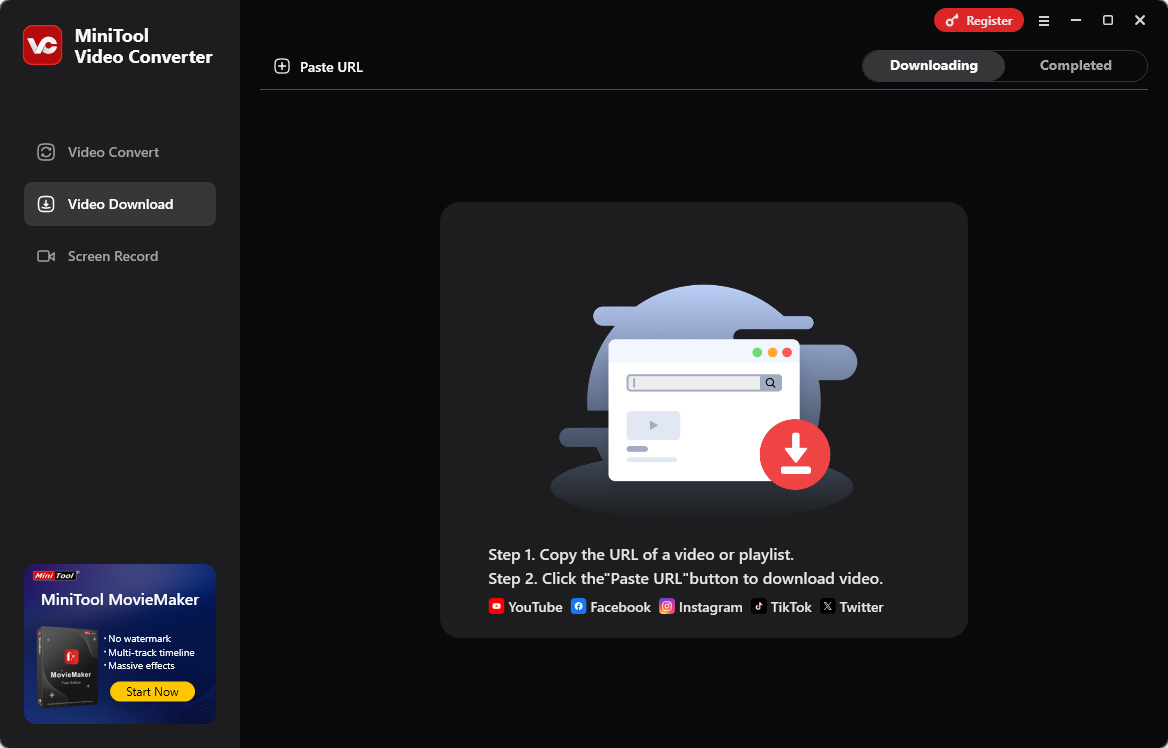 The Video Download page of MiniTool Video Converter