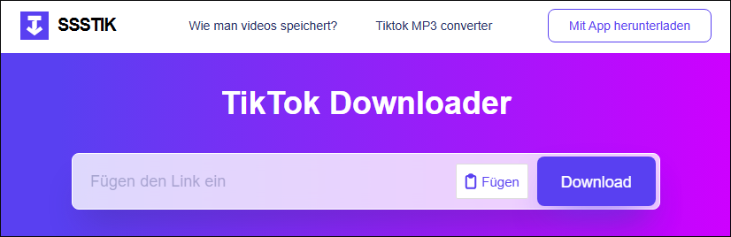Die Hauptoberfläche von SSSTik