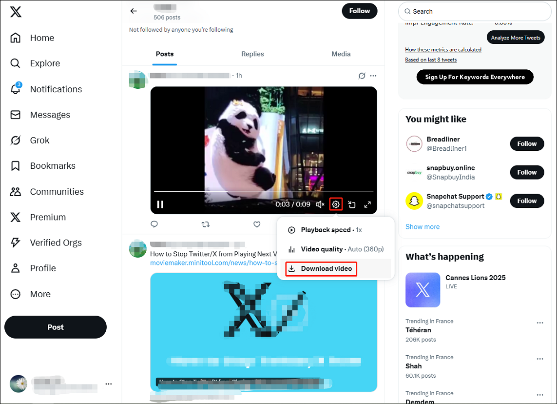 Click the Download video option to save the Twitter video with a premium subscription