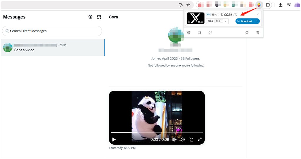 Download videos from Twitter DMs using Video DownloadHelper