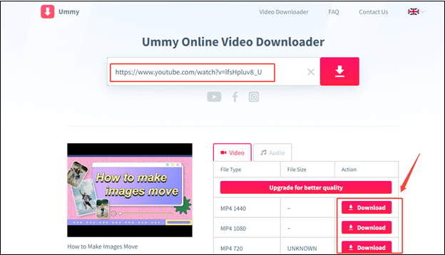 Paste the video link and click on Download in Ummy