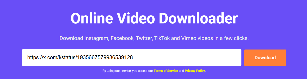 Paste the Twitter URL into the address bar and click Download on viddown.net
