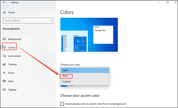 Press Windows + I > Personalize > Colors > Dark to set the system Theme