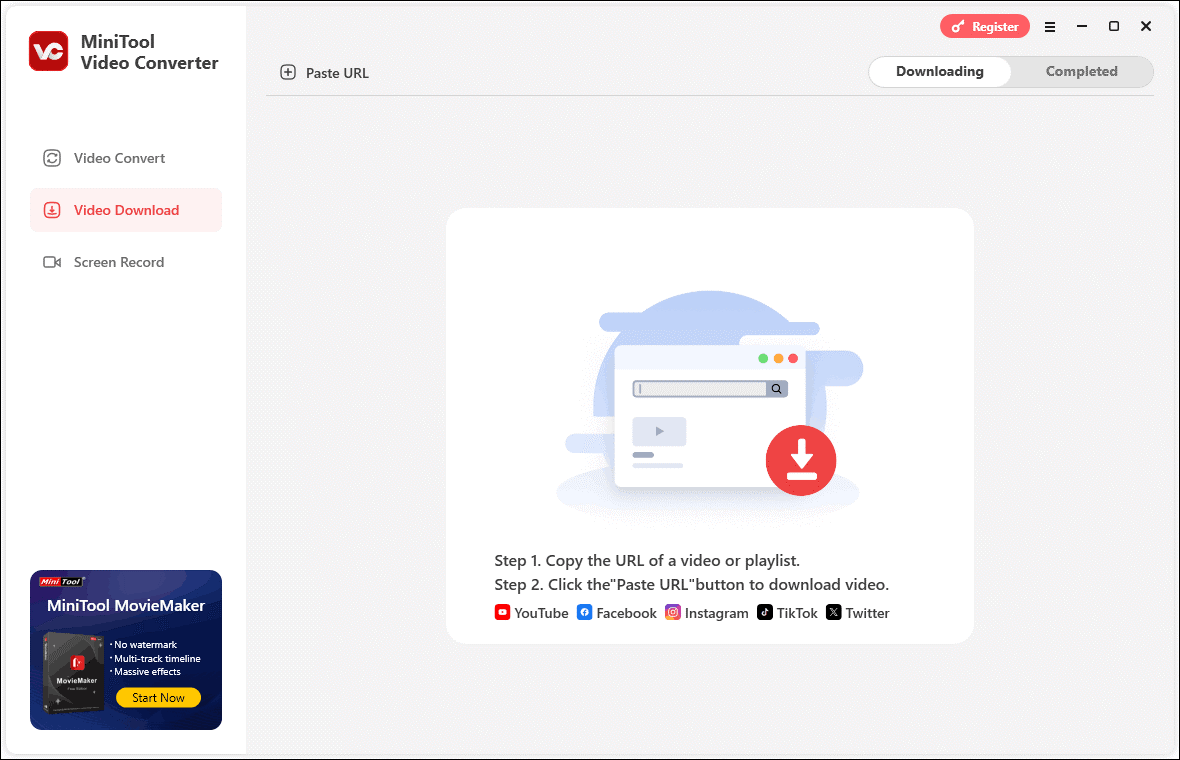 The Video Download interface of MiniTool Video Converter
