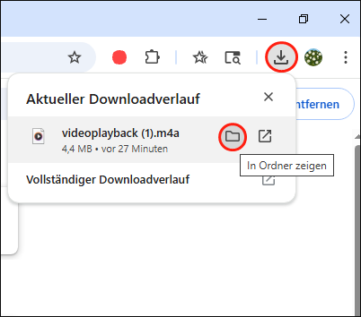Auf In Ordner anzeigen klicken