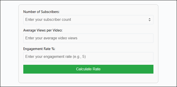 Input the details to get the sponsorship rate through Norzer’s YouTube sponsorship calculator