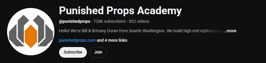 The YouTube channel homepage of Punished Props Academy