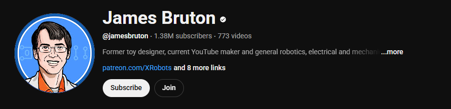 The YouTube channel homepage of James Bruton