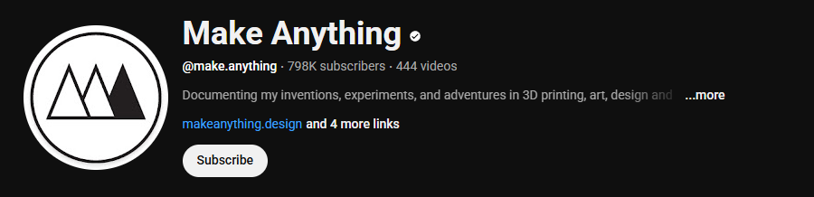 The YouTube channel homepage of Make Anything