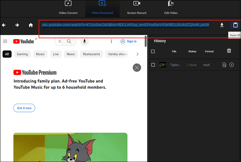 colar URL do vídeo do YouTube