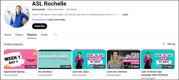 Subscribe to ASL Rochelle for learning ASL