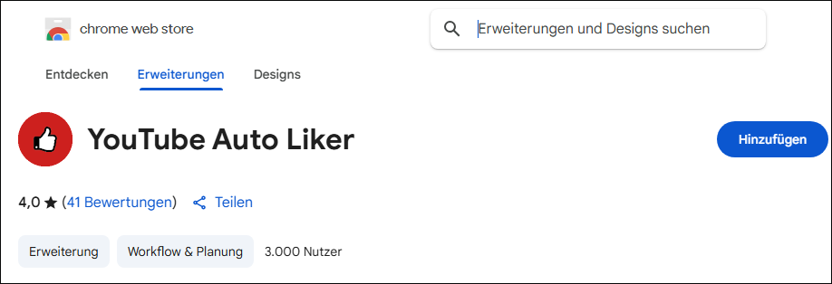 YouTube Auto Liker im Chrome Web Store