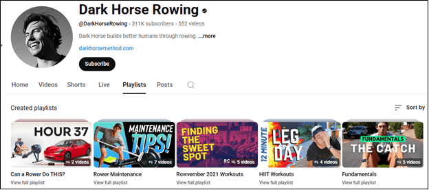 Go to Dark Horse Rowing to watch rowing YouTube videos