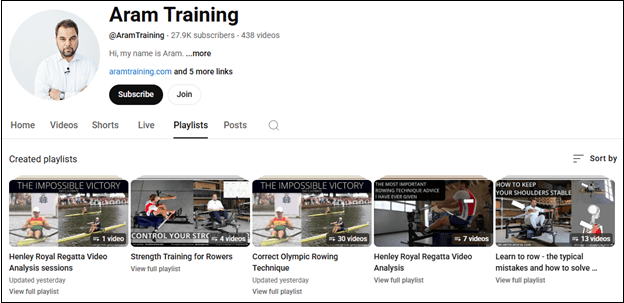 Watch rowing videos on Aram Training