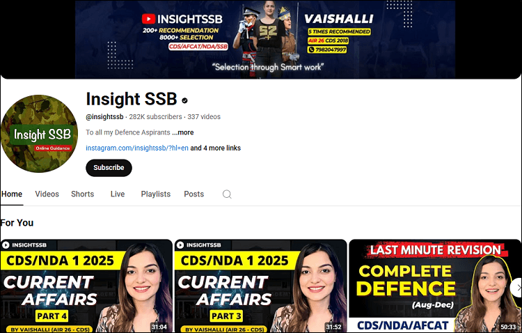 The homepage of the Insight SSB channel on YouTube