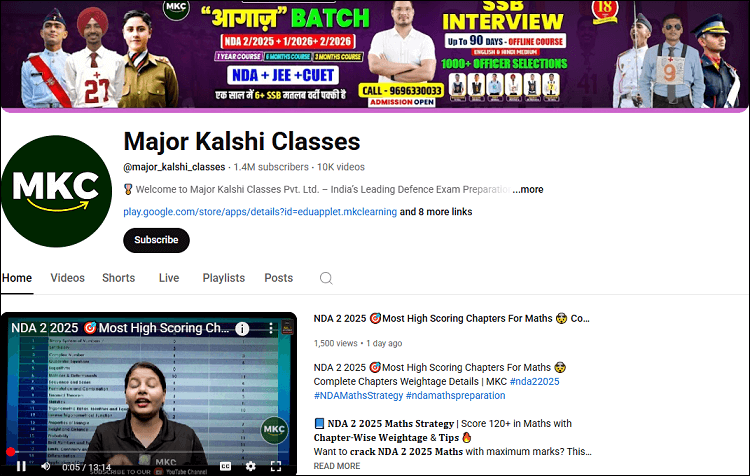 The homepage of the Major Kalshi Classes channel on YouTube