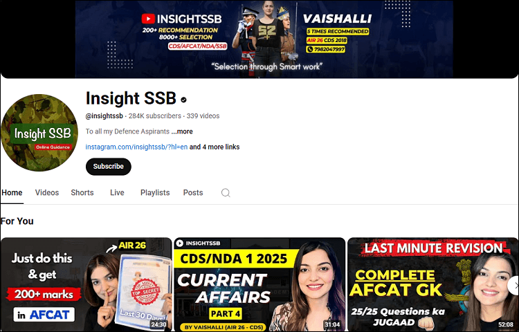 The homepage of the Insight SSB channel on YouTube