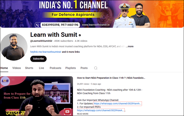 The channel homepage of Learn with Sumit on YouTube