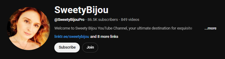 The YouTube channel homepage of SweetyBijou