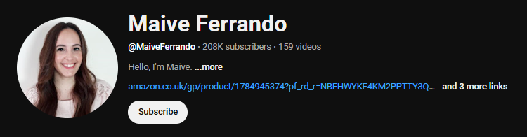 The YouTube channel homepage of Maive Ferrando