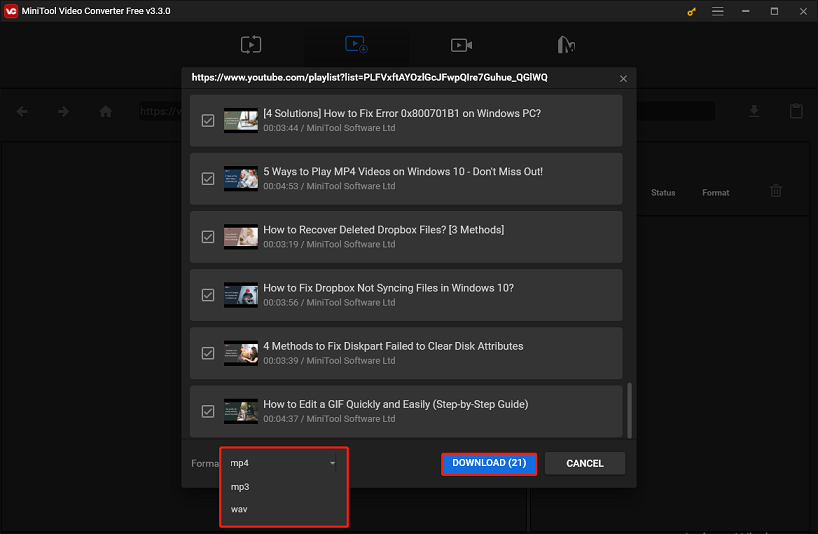 selecione o formato de saída e clique em DOWNLOAD