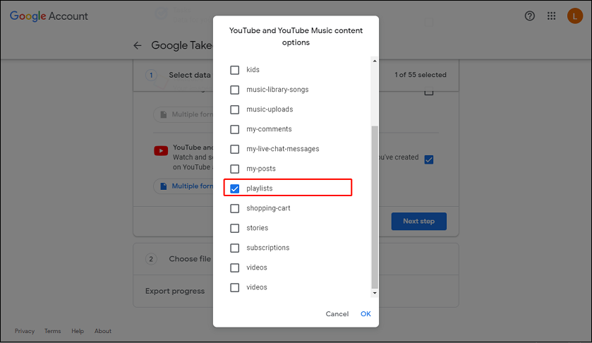 selecione listas de reprodução