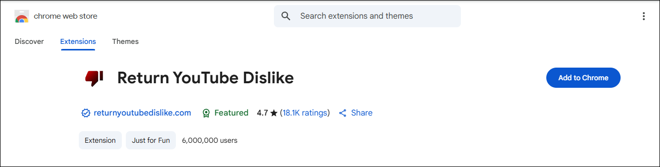 Add Return YouTube Dislike to your Chrome browser