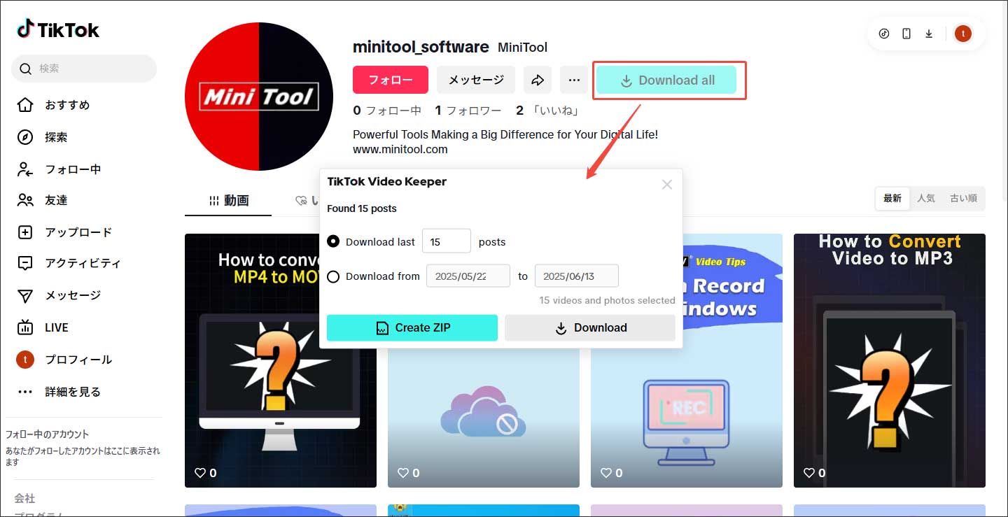 拡張機能でTikTok動画を保存する
