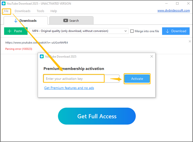 Activate Premium on DVDVideoSoft