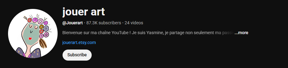 The YouTube channel homepage of jouer art