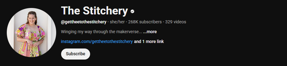 The YouTube channel homepage of The Stitchery